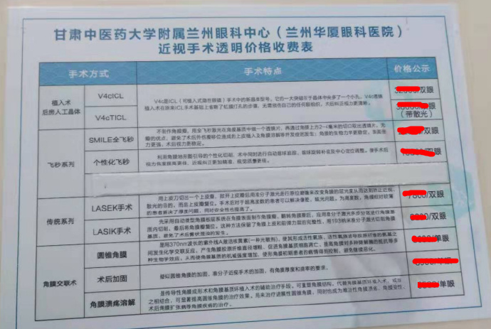 兰州近视手术费用 兰州近视手术费用